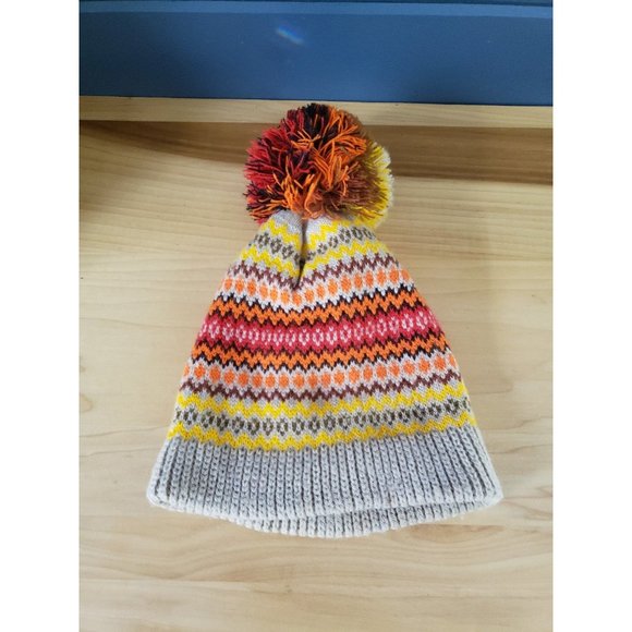 70s/80s Brown, Orange, and‎ Red Pom Pom Stocking Cap - Picture 1 of 3